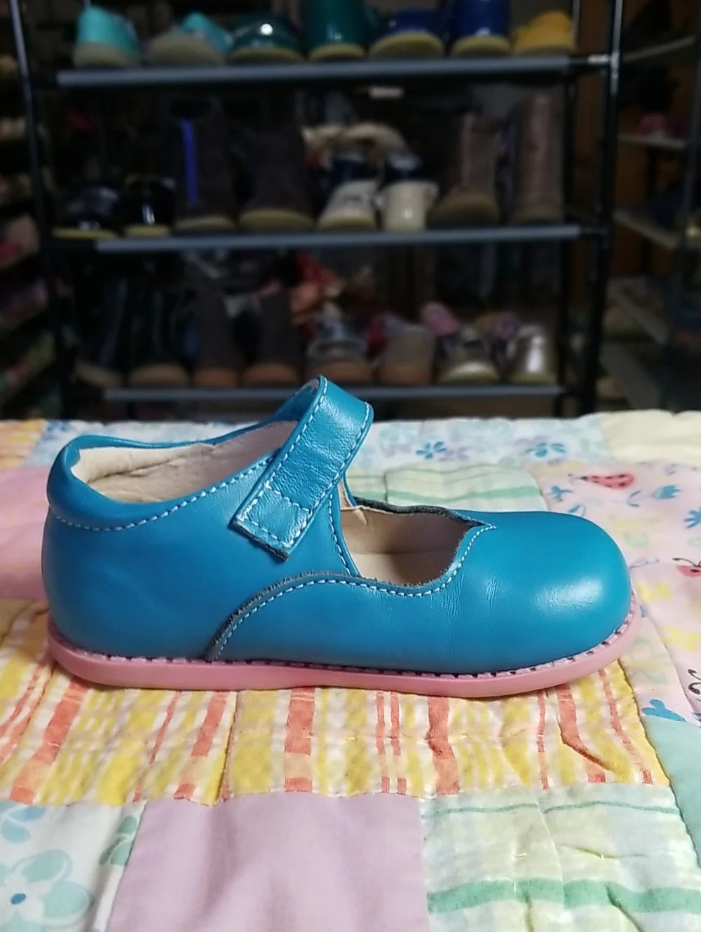 Matilda Jane Teal Blue Mary Janes with Pink Soles Size 8 Livie & Luca Astrid